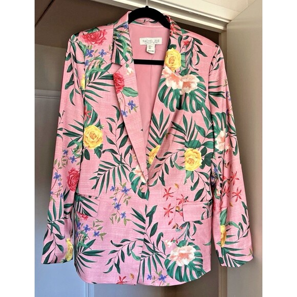Rachel Zoe Pink Rose Floral Blazer Jacket Single Button Lined Womens Large NWOT - Picture 6 of 12